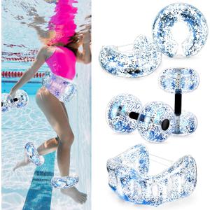 5 Pcs Water Workout Combo Set Includes PVC Water Dumbbell Weight Swimming Float Belt Soft Padded for Aerobics, Pool Fitness, Exercise (Blue)