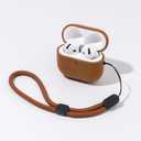 for AirPods 4 Leather Case | Slim Hard Cover Compatible with AirPods 4th Generation | Crazy Horse Leather | Full Drop Protection Cover with Lanyard | Air Pods 4 Case - Brown