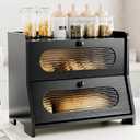 Stylstoreazy Bread Box for Kitchen Countertop, Double Layer Large Capacity Bamboo Bread Storage Container with Acrylic Wavy Door Panel for Kitchen Counter, Cabinet, Pantry(Black)