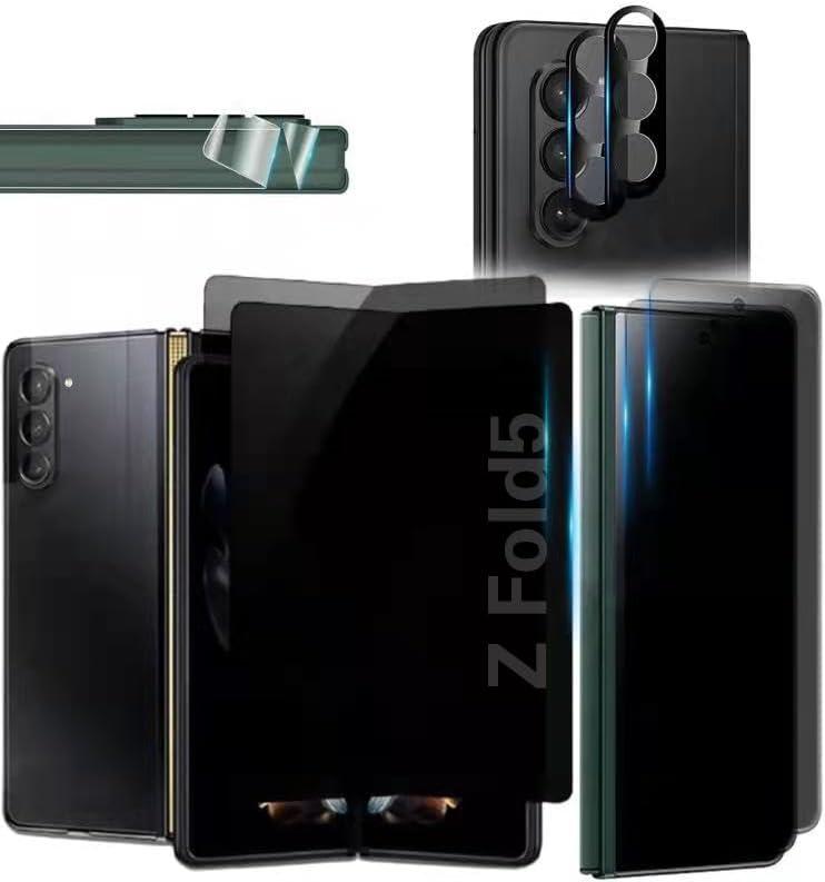 Samsung Galaxy Z Fold 5+ Tempered Glass Screen Protector  Privacy Front & Inner Film + Camera Lens & Side Film Protectors  Scratch Resistant, Bubble Free