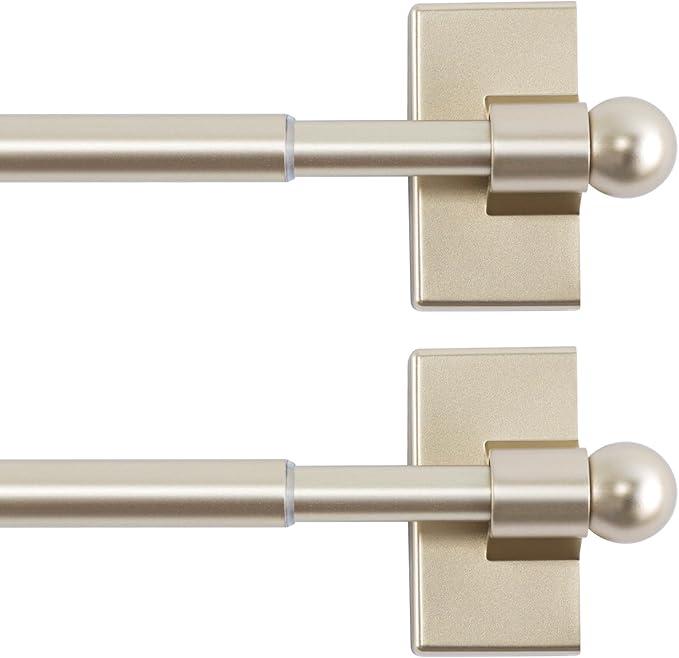 H.VERSAILTEX 2 PACK Magnetic Curtain Rods for Metal Doors, 9 to 16 Inch, 1/2 Inch Diameter, Multi-Use Adjustable Appliances for French Doors Magnetic Cafe Curtain Rod(Champagne Gold)