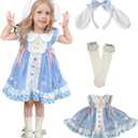 Girls Dress Cute Ruffle Sleeve Casual Dresses with Headband and Socks Halloween Birthday Party Outfits (9-10 Years, Blue)