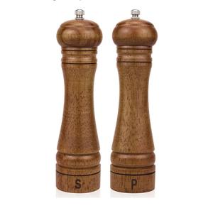 XWXO Wood Salt and Pepper Grinder Set, Salt Mill Pepper Grinder Set, Pepper Mill, Salt Shakers with Adjustable Ceramic Rotor- Oak Wood Pepper Grinder for Your Kitchen 8 inches - Pack of 2