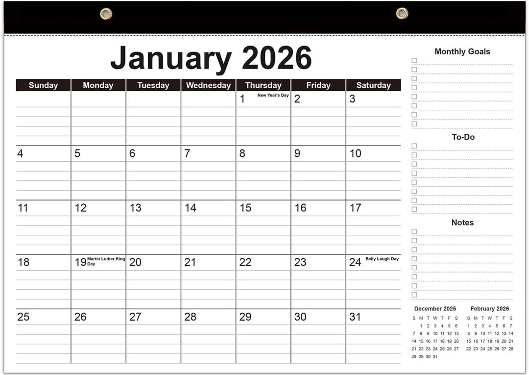 Desk Calendar 2026-12 Months Calendar from January 2026 to December 2026, 2026 Desk Calendar with Thick Paper, 12" x 17", Black