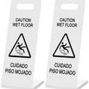 Blulu 2 Pcs 22 Inch Caution Wet Floor Sign, Stainless Steel Collapsible Bilingual Caution Wet Floor Sign, Portable L-frame Heavy Duty Safety Warning for Restaurant Restroom Office Avoid Fall(White)