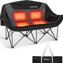 KingCamp Heated Double Camping Chair, Oversized 880lbs Heavy Duty Loveseat for Adults Portable Folding XL 2 Person Couch Padded Comfortable with 3 Heat Levels for Outdoor Sports Lawn, Black/Grey