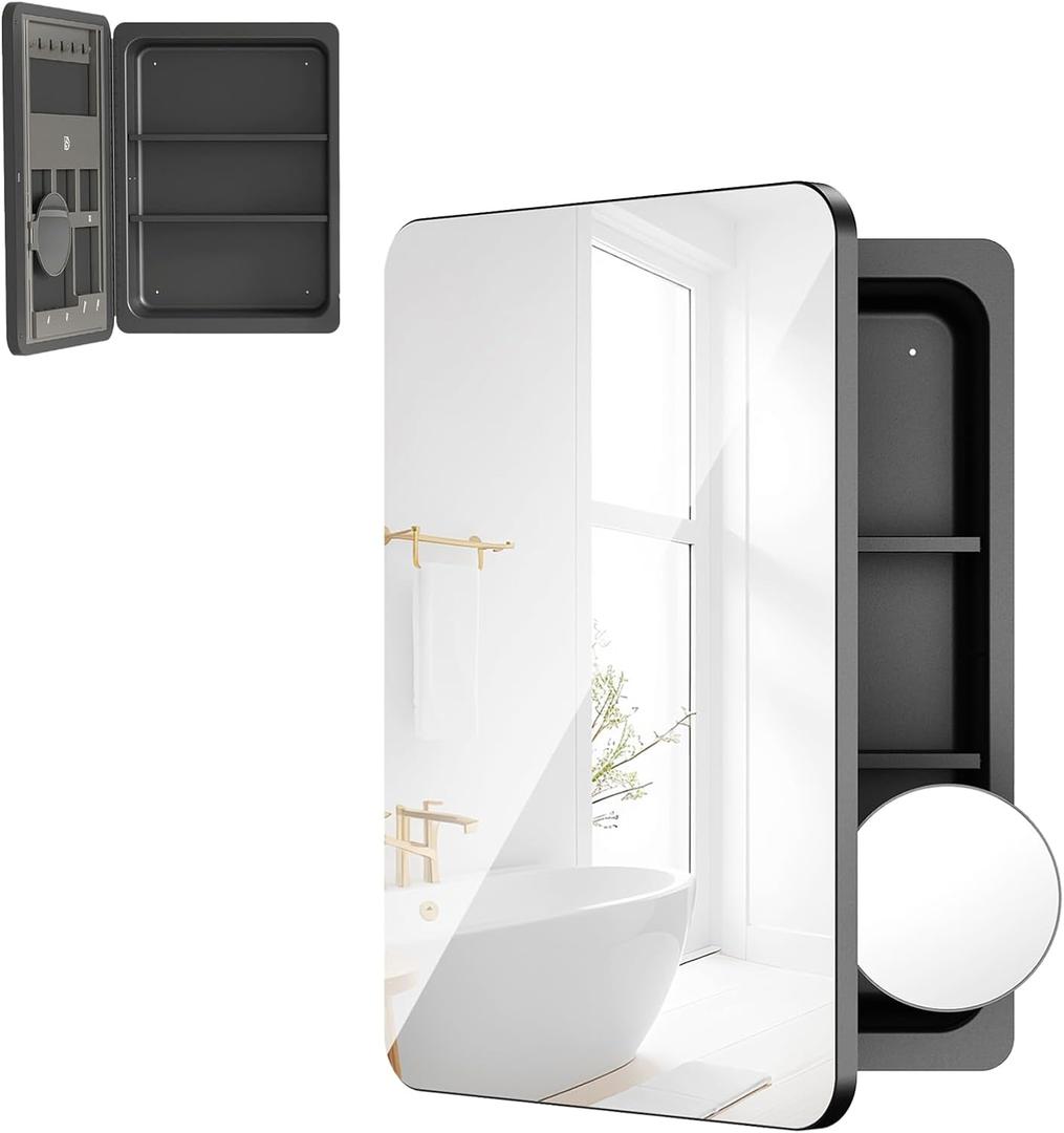 Rresyet 1826 Bathroom Mirror Cabinet with 3X Magnifying Mirror, Adjustable Shelves, Bathroom Mirror with Storage, Recessed or Wall Mounted Medicine Cabinet for Jewelry,Masks & Beauty Tools (Standard)