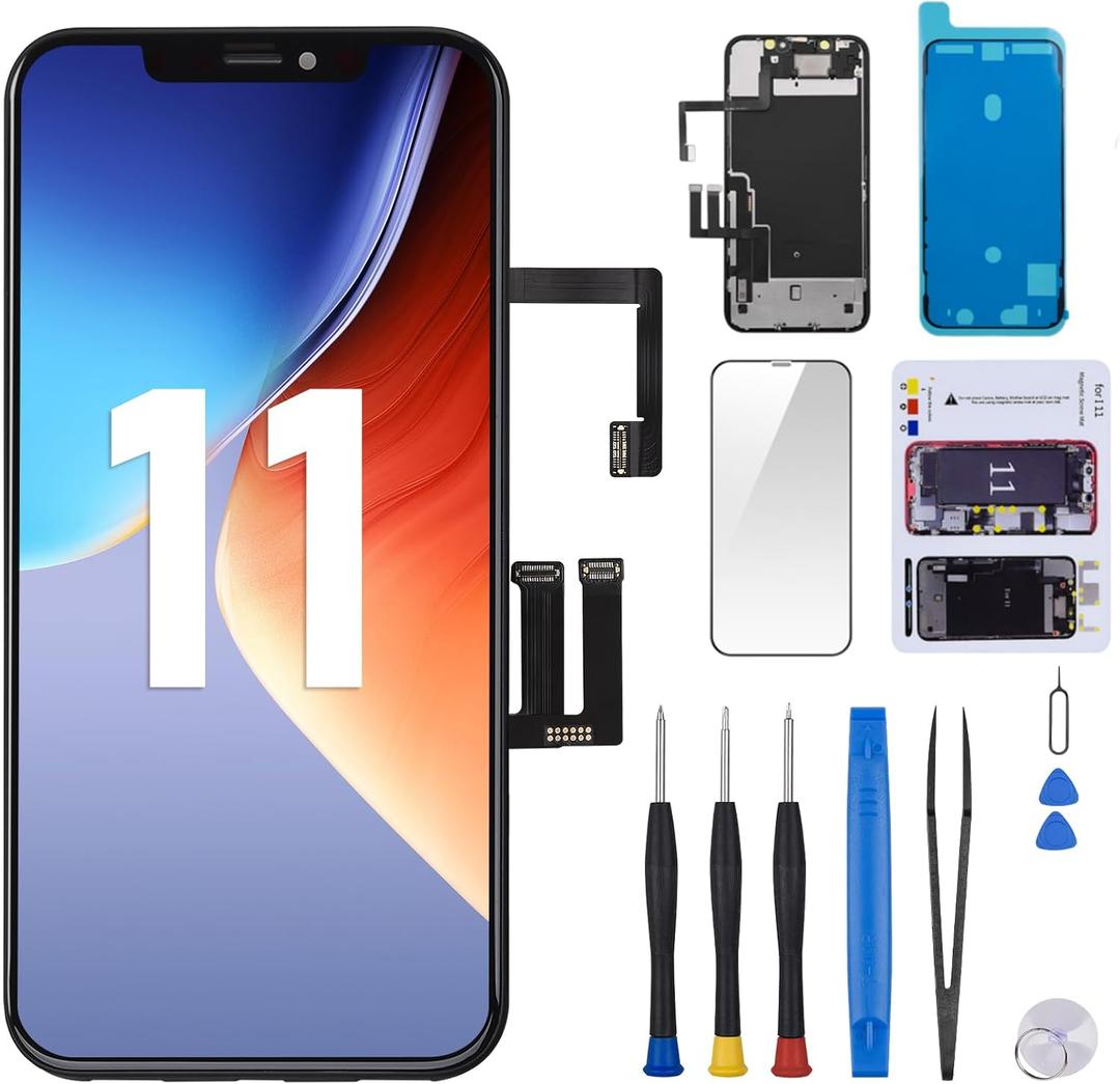for iPhone 11 Screen Replacement 6.1" with Ear Speaker and Sensor Kit Full Assembly 3D Touch LCD Display Digitizer Fix Tools Magnetic Screw Mat Front Earpiece Repair Glass A2111 A2223 A2221