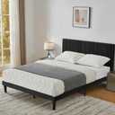 Queen Size Platform Bed Frame with Velvet Upholstered Headboard