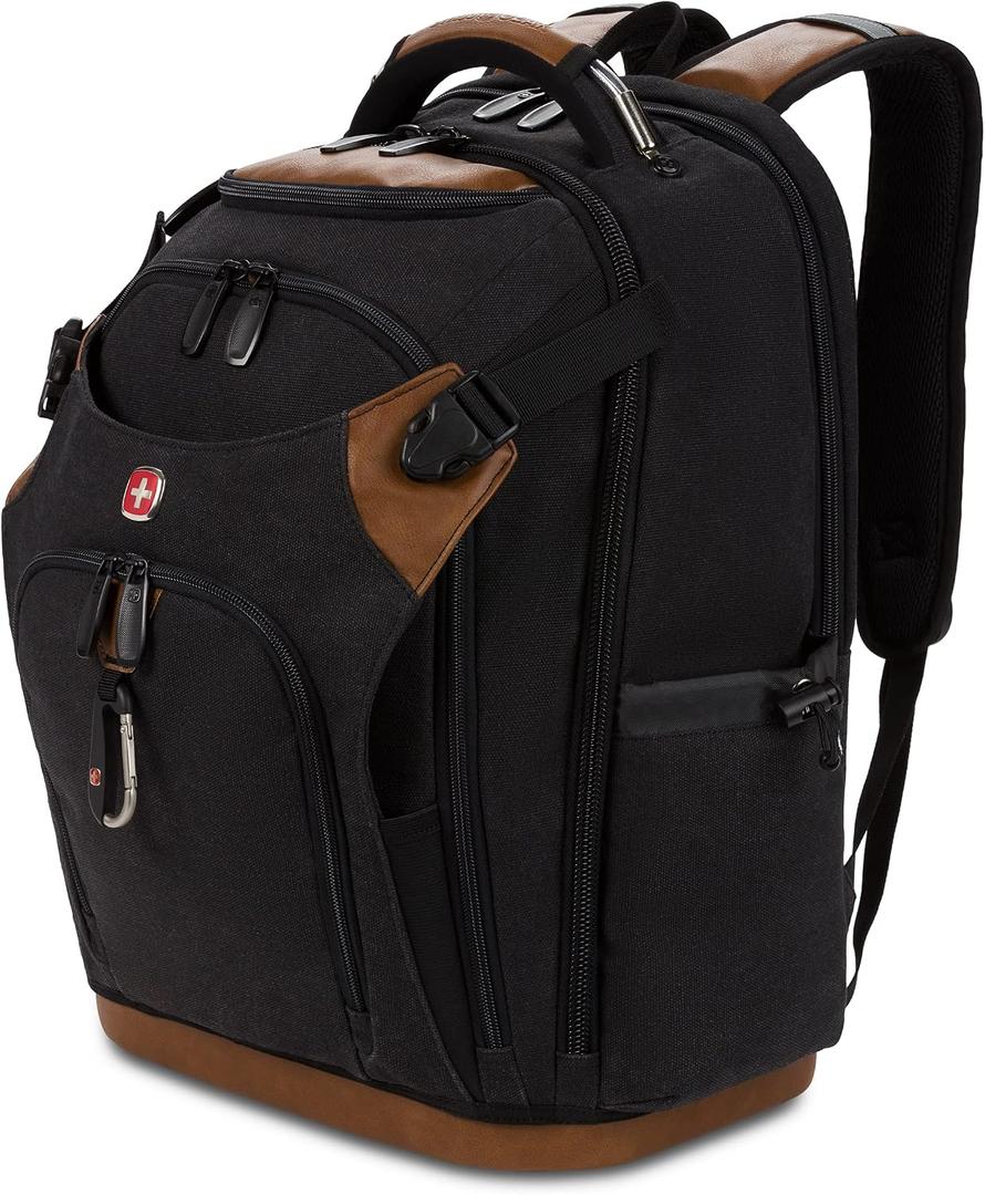 SwissGear Tool Bag Backpack, Fits Up to 17-Inch Laptop, Work Pack PRO, Black/Brown Canvas