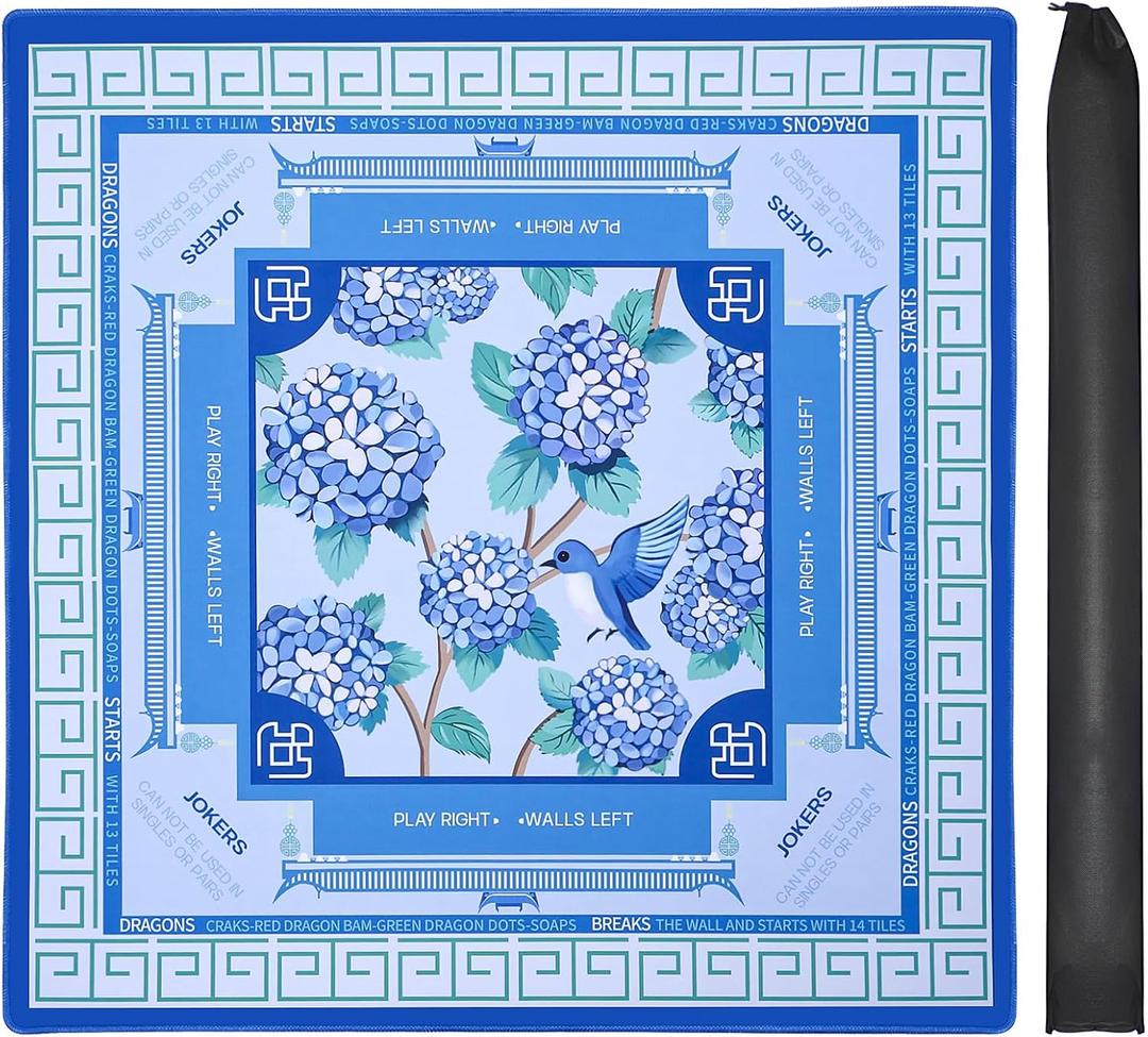 Jongyance Blue American Learning Mahjong Mat (33x33) with Black Carrying Bag, Anti-Slip, Mahjong Table Mat for Mah-jongg, Poker, Board Games, Dominoes