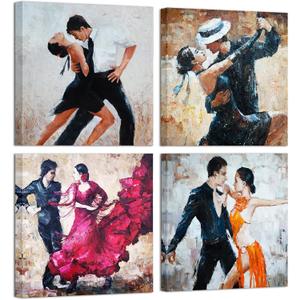 KLVOS Modern Canvas Wall Art Decor Romance Dancing Couple of Tango Painting Prints Framed and Stretched Picture Art Home Decoration 12"x12"x4