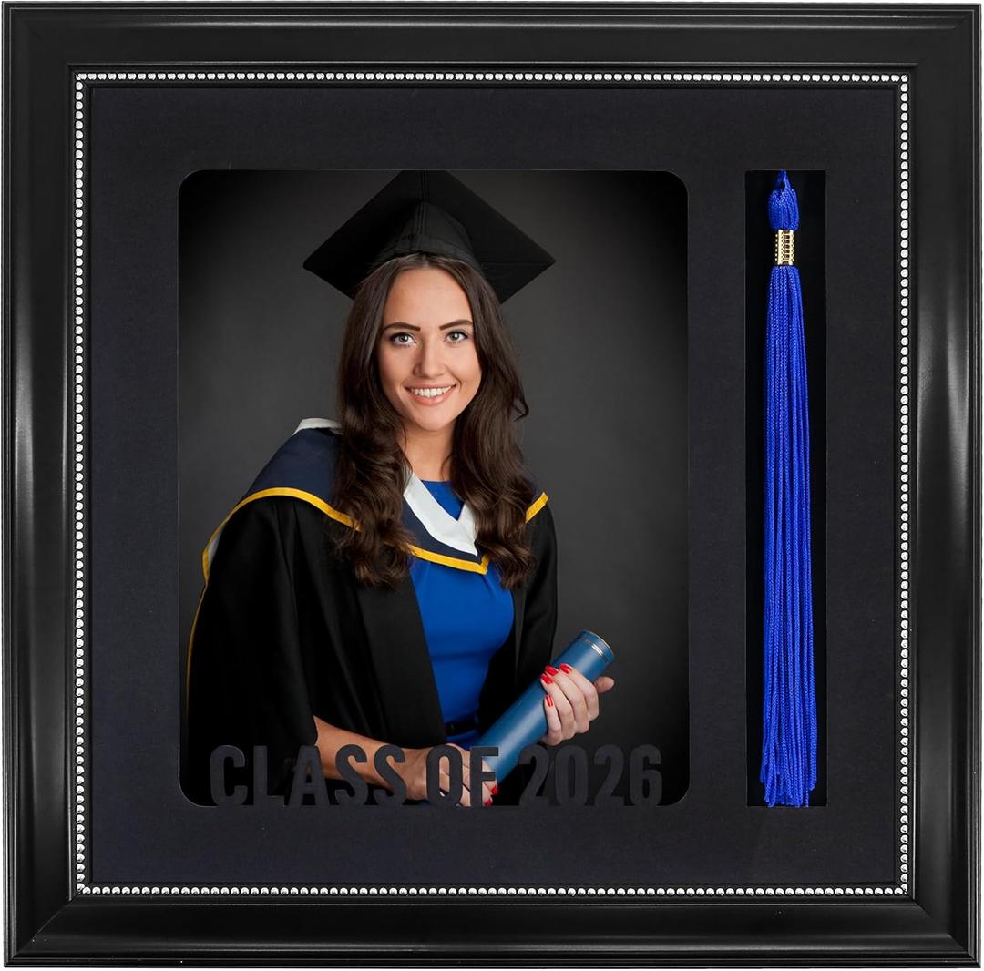 GMFrames Graduation Picture Frame with Tassel Holder Class of 2026 & 2025 Shadow Box Photo Frame for 8x10 Pictures Graduation Party Gift and Keepsake Black-Silver