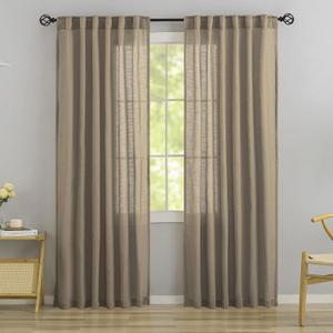 DONREN Taupe Burlap Linen Back Tab Curtains 84 Inch Length for Living Room - 2 Panels Hook Belt Pleated Pocket Drapes Rustic Farmhouse Boho Decor Light Filtering Privacy Semi Sheer Bedroom Curtains