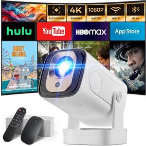 Projector [Auto Focus & 1080P Native & Bulit-in Apps] Projector 4K Support Auto Correction WiFi 6 Bluetooth 5.4 Mini Portable Projector Compatible with HDMI/TV Stick/Memory Stick/Laptop, Beige