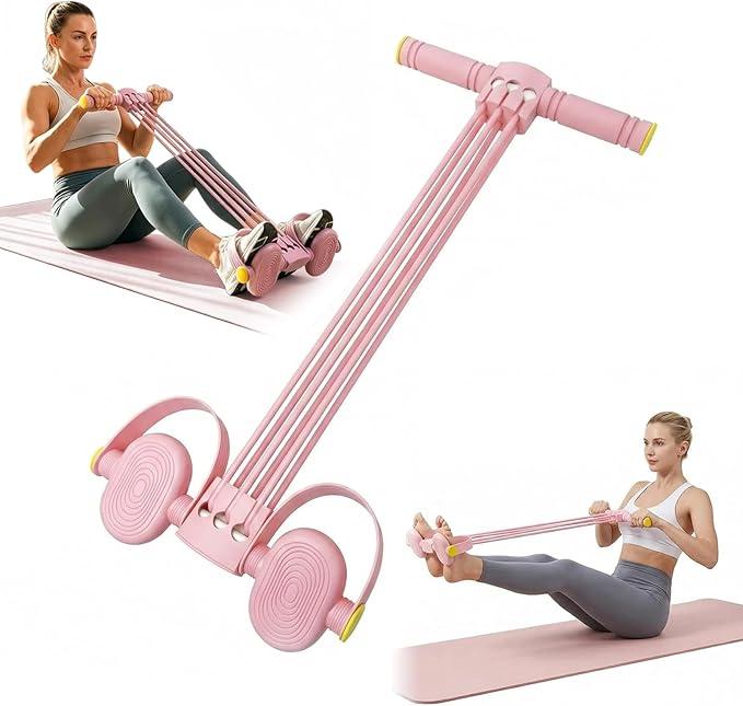 Pedal Resistance Bands with Handles, Adjustable 6-Tube Foot Pedal Resistance Band, Heavy-Duty Natural Rubber Tension Bands for Full Body Workout, Home Fitness Training for Abdomen, Arms, Legs & Waist