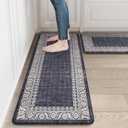 LEEVAN Kitchen Mats for Floor Sets of 2,Kitchen Mats Cushioned Anti Fatigue,Blue Purple Memory Foam Boho Non Slip Waterproof Kitchen Mat for Laundry,Home,Office,Desk,Sink(17''x29''+17''x47'')