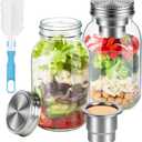 2 Pack Glass Salad Jars with Lids Meal Prep, Glass Mason Jars with Stainless Dressing Cup, 2-in-1 Salad Container for Meal Prep & Lunch, 32oz Mason Jars with Brush