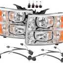 APSVE Headlights Assembly with Bulb & Wiring Harness compatible with 2007-2013 Chevy Silverado 1500, 07-14 Silverado 2500 3500 &HD Models, Pair Headlamp Replacement + Wiring Harness+Bulbs