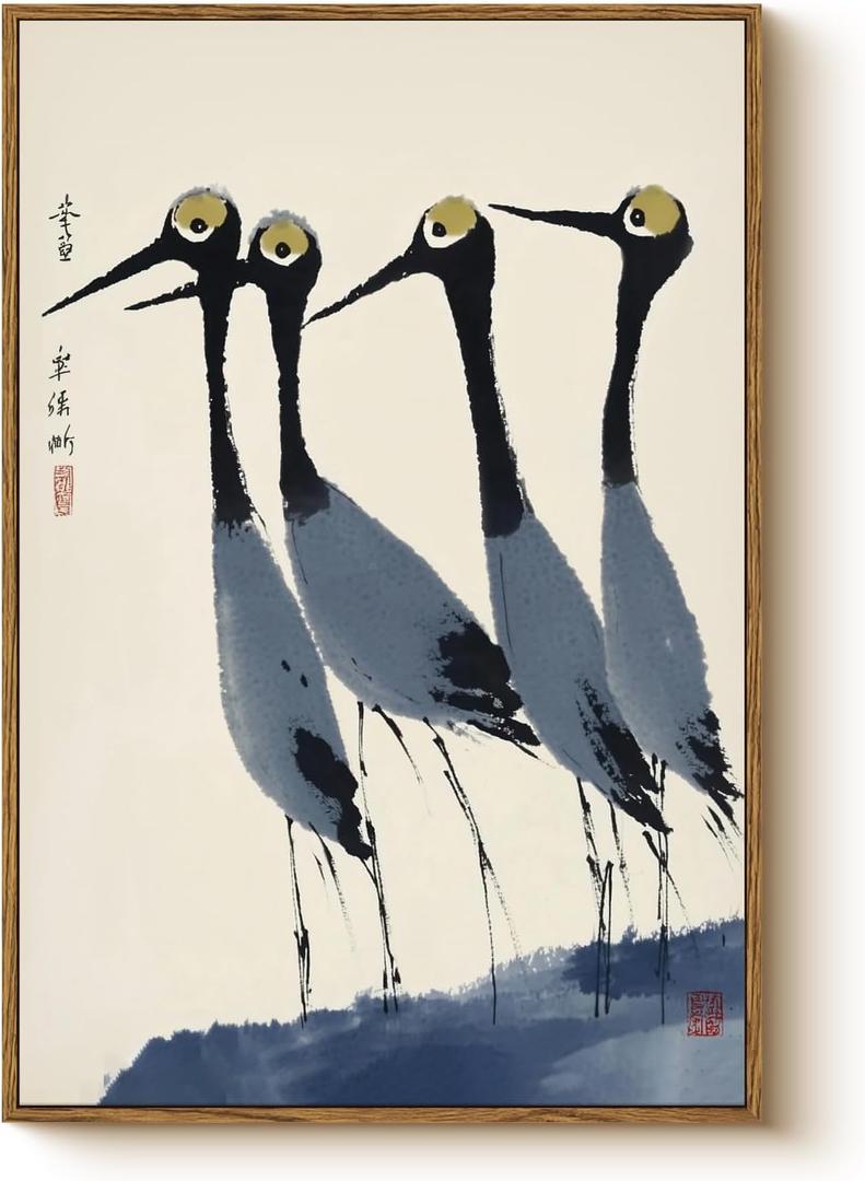 WHASAYART Vintage Humor Watercolor Birds Framed Wall Art 16x24 Canvas Print