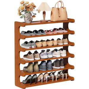 Leo IRis Bamboo Shoe Rack - 4/5/6 Tier Shoe Shelf Organizer, Entryway Free Standing Shoe Storage Rack, Multi-Layer Shoe Stand for Closet, Hallway, Bedroom， Space Saving Furniture