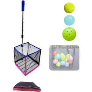Portable Pickleball & Tennis Ball Collector Baseball Ball Basket Hopper Container for Picking and Storage Training Tool for 30+ Balls Pickle-Ball Equipment Hollow Plastic Baseballs