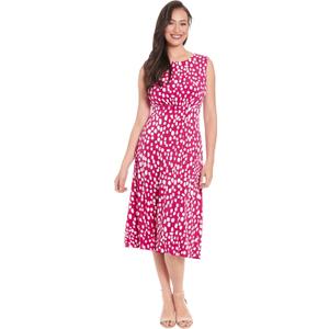 London Times Women's Sleeveless Inset Waist Midi Fit and Flare Dress (10 Petite, Magenta/Soft White)
