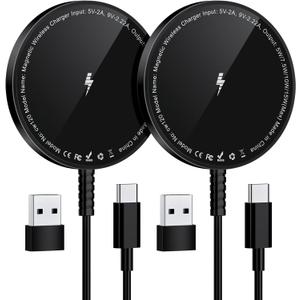 Magnetic Wireless Charger for iPhone: Compatible with Magsafe Charger iPhone 17 16 15 14 13 12 Series & Airpods 4 3 2 Pro-Fast 15W Max Charging Pad Strong Magnet, Dual USB-C/A Ports-Home Office Travel