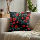 Black Flower Palm Leaves Throw Pillow Covers,Red Ethnic Style Cushion Cover Digital Blended Hidden Zipperl Decorative Pillowcases for Hair Skin Square 18X18 in 2 Pcs