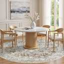 Tortania 7' Round Area Rug Living Room Rugs - Washable Boho Rug Vintage Oriental Distressed Farmhouse Large Thin Indoor Carpet for Bedroom Under Dining Table Home Office - Brown Blue