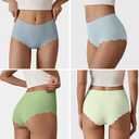 SHARICCA Seamless High Waisted Underwear for Women Cheeky Underwear Wave Edge No Show Bikini Panties Ribbed Panties Pack (Medium, Blue/Sky Blue/Forest Green/Lightly)