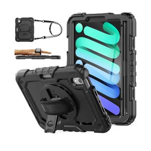 SEYMAC stock Case for iPad mini 7 (A17 Pro) 2024/ Mini 6 8.3'' with Screen Protector Pencil Holder [360 Rotating Hand Strap] &Stand, Drop-Proof Case for iPad mini 7th/6th Generation 8.3", Black