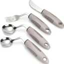 4-Piece Adaptive Utensils Set with Rocker Knife & Shovel Spoon - 42 Angled Parkinsons Utensils, 2.5 oz Weighted Silverware for Hand Tremors and Arthritis, Adaptive Eating Utensils (Grey Right-handed)