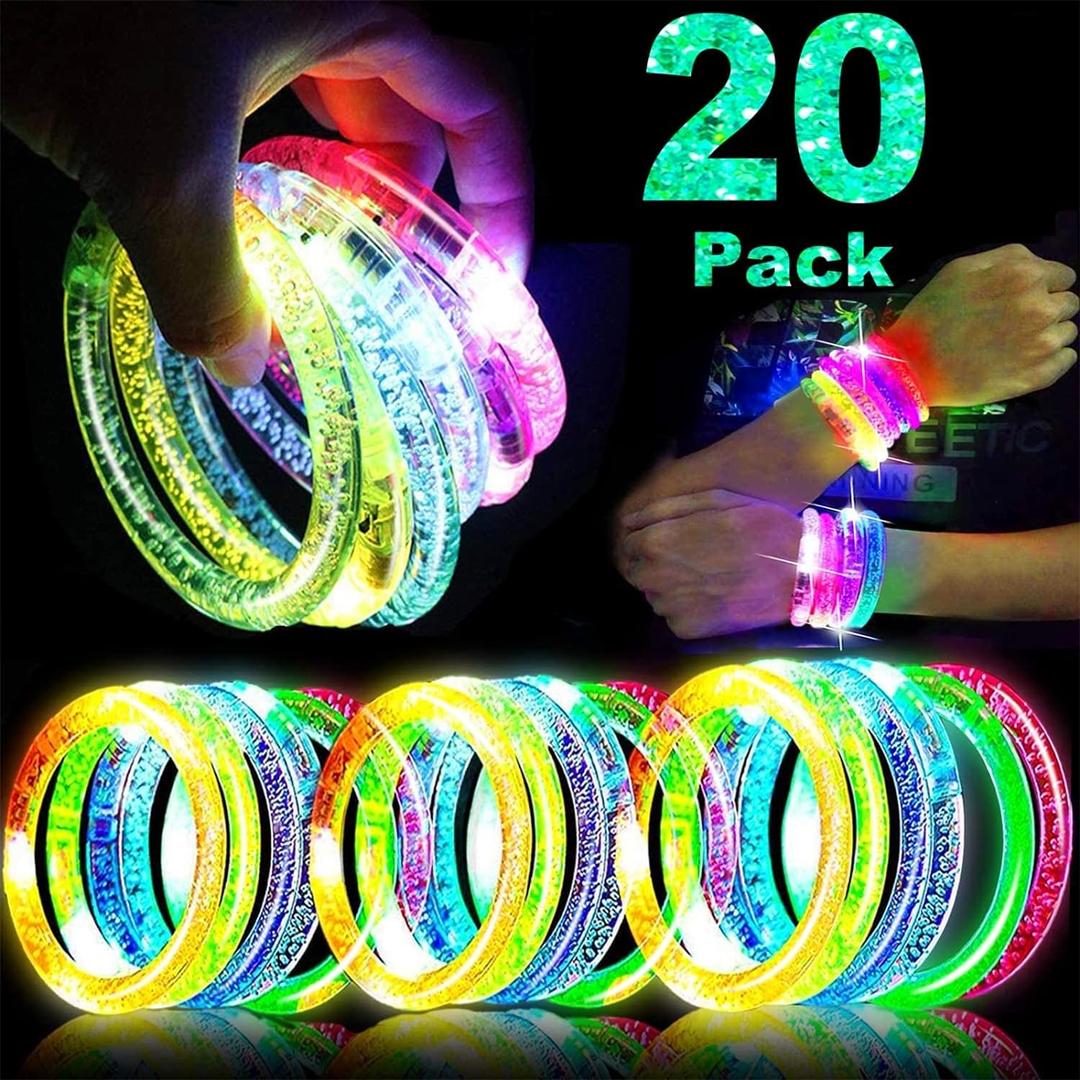 20 Pack LED Light Up Bracelets Glow in The Dark Party Supplies, Colorful Flashing Bracelet Light Up Toys Birthday Gifts Goodie Bags Fillers Pool Party Favors Toys Christmas Wedding Halloween Glow Sticks