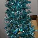 6 FT Pop Up Christmas Tree with 100 LED Timer Lights & Remote, Purple Collapsible Christmas Tinsel Tree Artificial Pencil Tree Xmas Decoration for Holiday Home Office Party, USB Powered