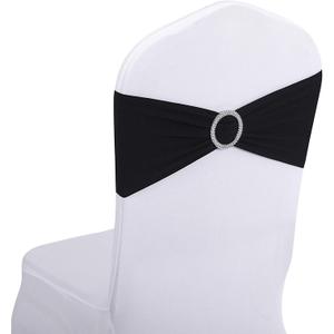 Peomeise 50pcs Black Spandex Chair Sashes with Buckle Slider for Wedding, Party Decoration