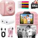 Kids Camera Instant Print, Toddler Toys Christmas Birthday Gifts for Girls Boys, Portable Digital Camera 64GB SD Card, Kid Toy for Ages 3-12 Girl Xmas Gift for 3 4 5 6 7 8 9 10 Year Old (Pink)