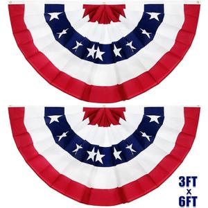 4th of July Decorations 2Pack 3x6 Ft Large American Pleated Fan Flag, American Flag Bunting Patriotic Half Fan Bunting Flag Indoor Outdoor for Red White Blue Decorations,Independence Day Memorial Day