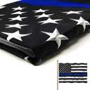 Embroidered Thin Blue Line Police Flag 4x6 Outdoor- Blue Stripe American Police Flags Vivid Colors 240D Polyester with Brass Grommets Enforcement Officers