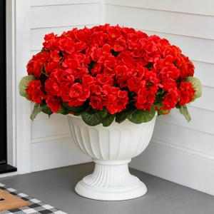 12 Bundles Artificial Geranium Fake Flowers for Outdoor UV Resistant, Outside Spring Red Flower Decoration for Home Kitchen Table Cemetery Garden Planter, Front Door Silk Faux Plants