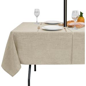 LUSHVIDA Outdoor Tablecloth with Umbrella Hole - Patio Table Cloth Zippered Rectangle 60x84 Inch, Linen-Look Polyester Table Cover Water Resistant for Picnic Outside, Natural Color