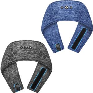 2-Pack Adjustable Sleeping Headphones, Hook-and-Loop Headband Headphones for Side Sleepers, Wireless Bluetooth Headband with Thin Speakers for Running, Sports, Travel, Workout - Blue&Gray