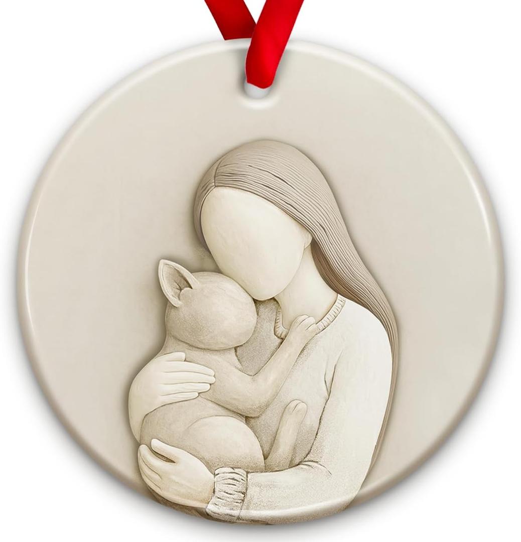 3 x Cat Christmas Ornament 2025  Just a Girl Who Loves Kitten, Pet Lover Xmas Tree Ceramic Keepsake - Sympathy Ornament Gifts for Cat Moms, Girls, Women