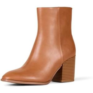 Amazon Essentials Women's Clean Heel Ankle Boots with Side Zipper, Memory Foam Insole (8, Tan)