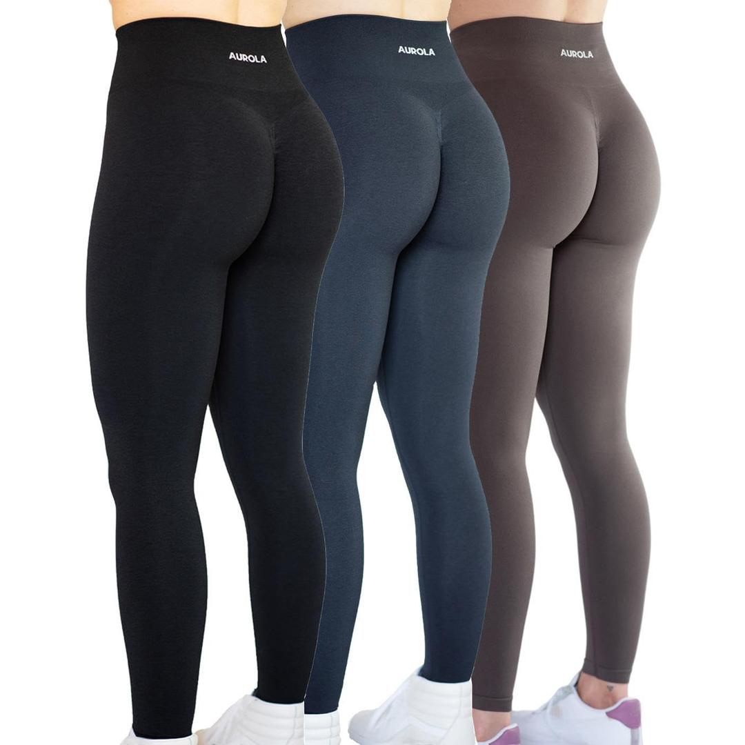 AUROLA Workout Leggings for Women Seamless Scrunch Tights Tummy Control Gym Fitness Girl Sport Active Yoga Pants M