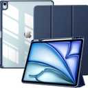 TiMOVO Case for New iPad Air 13 inch (M3/M2-2025/2024) with Pencil Holder, Slim Stand Protective Cover with Clear Transparent Back Shell for iPad Air 13 inch, Auto Wake/Sleep, Navy Blue
