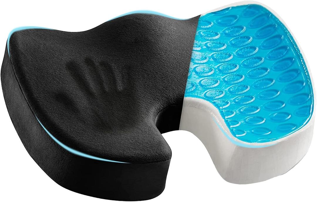 Cooling Gel Seat Cushion for Long Sitting - Memory Foam Chair Pillow for Sciatica Pain Relief - Orthopedic Gel & Memory Foam Coccyx Pad for Tailbone Pain - Office Chair Cushion for Back Pain