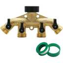 ATDAWN 4 Way Brass Hose Splitter, 3/4" Brass Hose Faucet Manifold, Garden Hose Adapter Connector