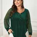SCOMCHIC Women's Plus Size Blouses Long Sleeve V Neck Sparkly Sequin Velvet Top Dressy Casual Loose Shirts Party Tops (XX-Large Plus, Emerald Green)