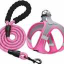 haapaw Dog Harness with Leash Set, No Pull Adjustable Reflective Step-in Puppy Harness with Thickened Padded Vest for Extra-Small/Small Medium Dogs (Grey / Pink)